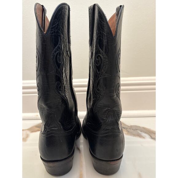 LUCCHESE 1883 Vintage Men’s Smooth Ostrich Leather Black Western Boots Sz 10 B main image 8